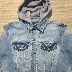 Express Men’s Hyper Stretch Hooded Jean Jacket Light Wash Blue – Size: Medium